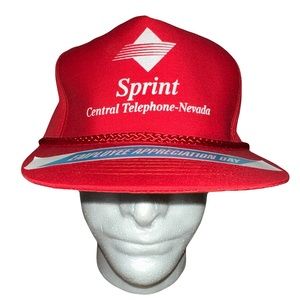 VTG 80s 90s Sprint Cellular Phone Company Red White Trucker Snapback Hat Cap